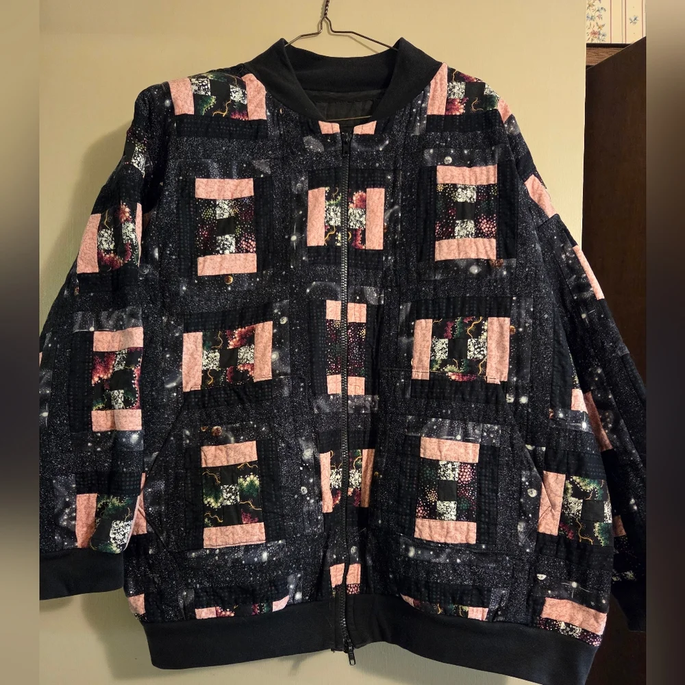Grandma's Vintage Hand‎ made Quilt Block Quilted Jacket XL Patchwork Grandmacore